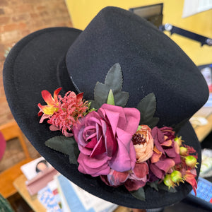 Stephanie Wool Boater Hat With Flowers