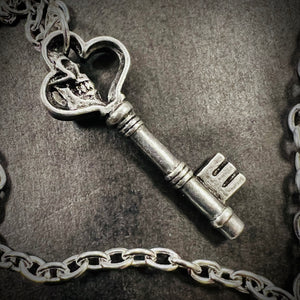 Pewter Eternity Heart Lock & Key Double Necklace