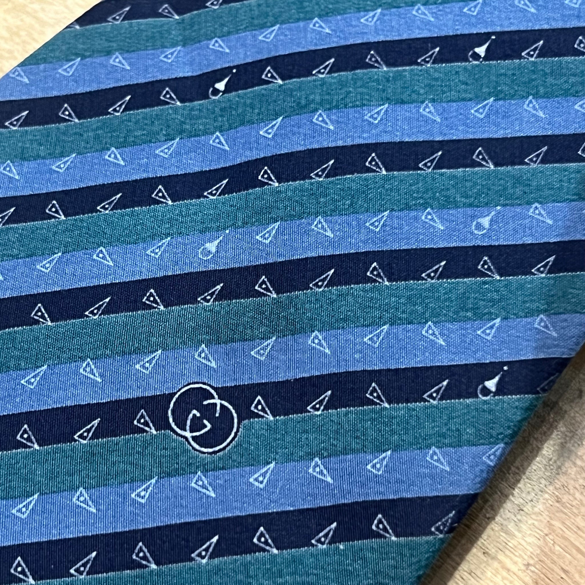 Silk Gucci Tie - Navy/Teal/Black Stripe