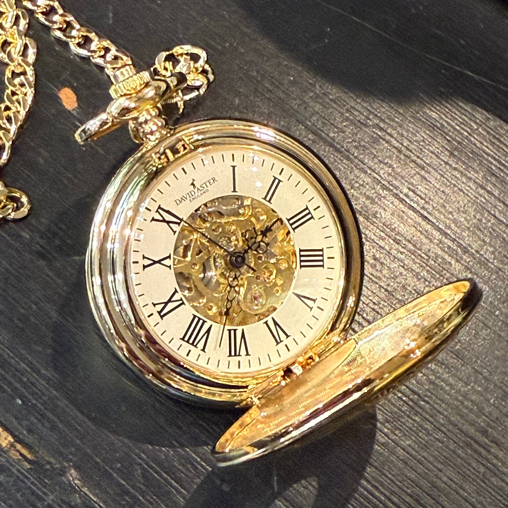 Gold Patterned Half Hunter Pocket Watch on Chain