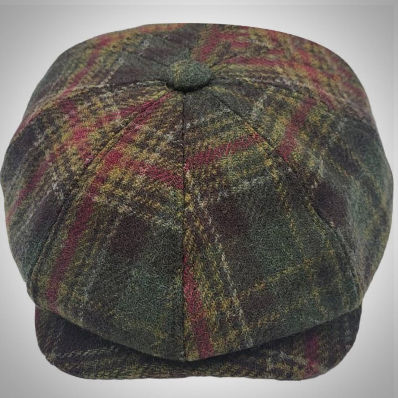 Wool Eight Panel Green Check Baker Boy Cap