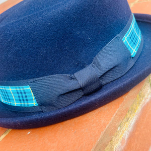 Unique Navy Tartan Brim D. Porkpie Hat