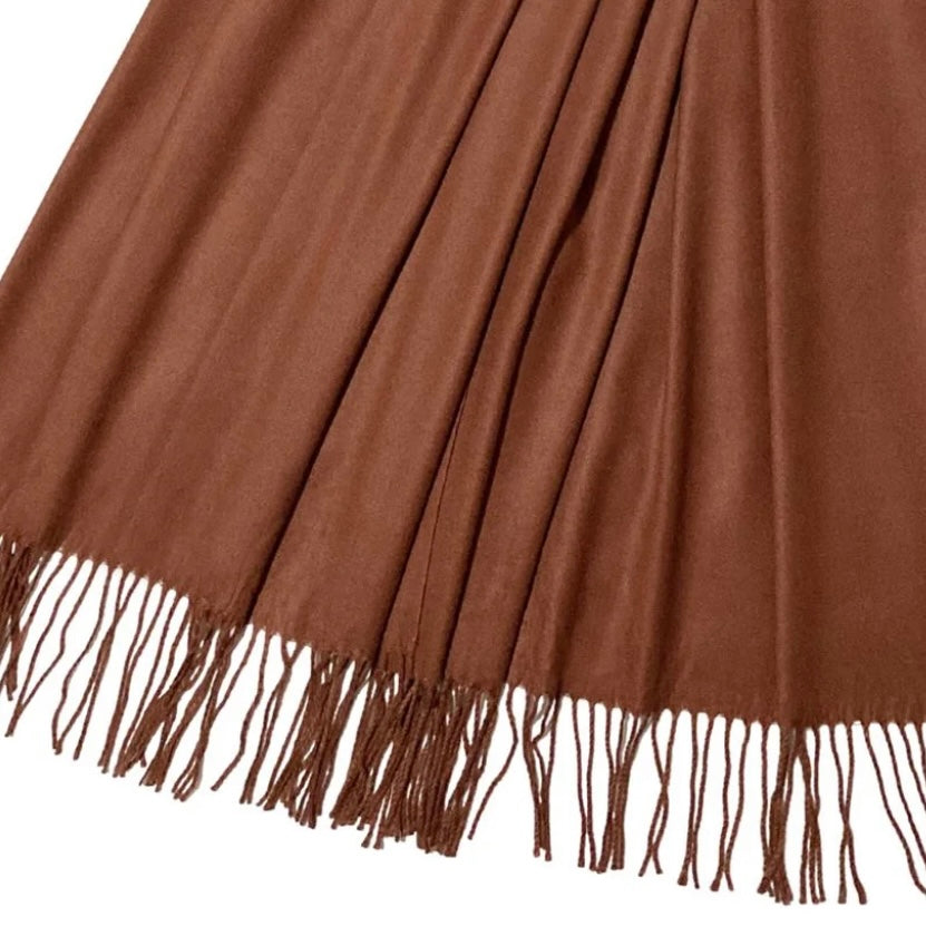 Soft Plain Cashmere Tassel Scarf