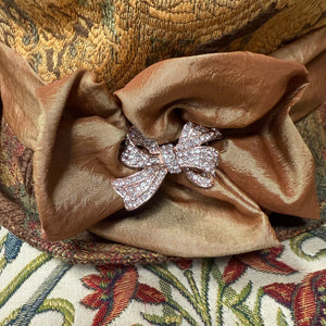 Vintage Tapestry Amber Cloche Hat With Sash & Brooch