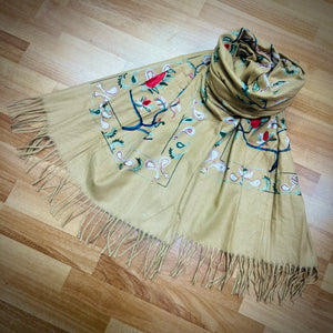 Fiona Embroidered Floral Paisley Wool Tassel Scarf