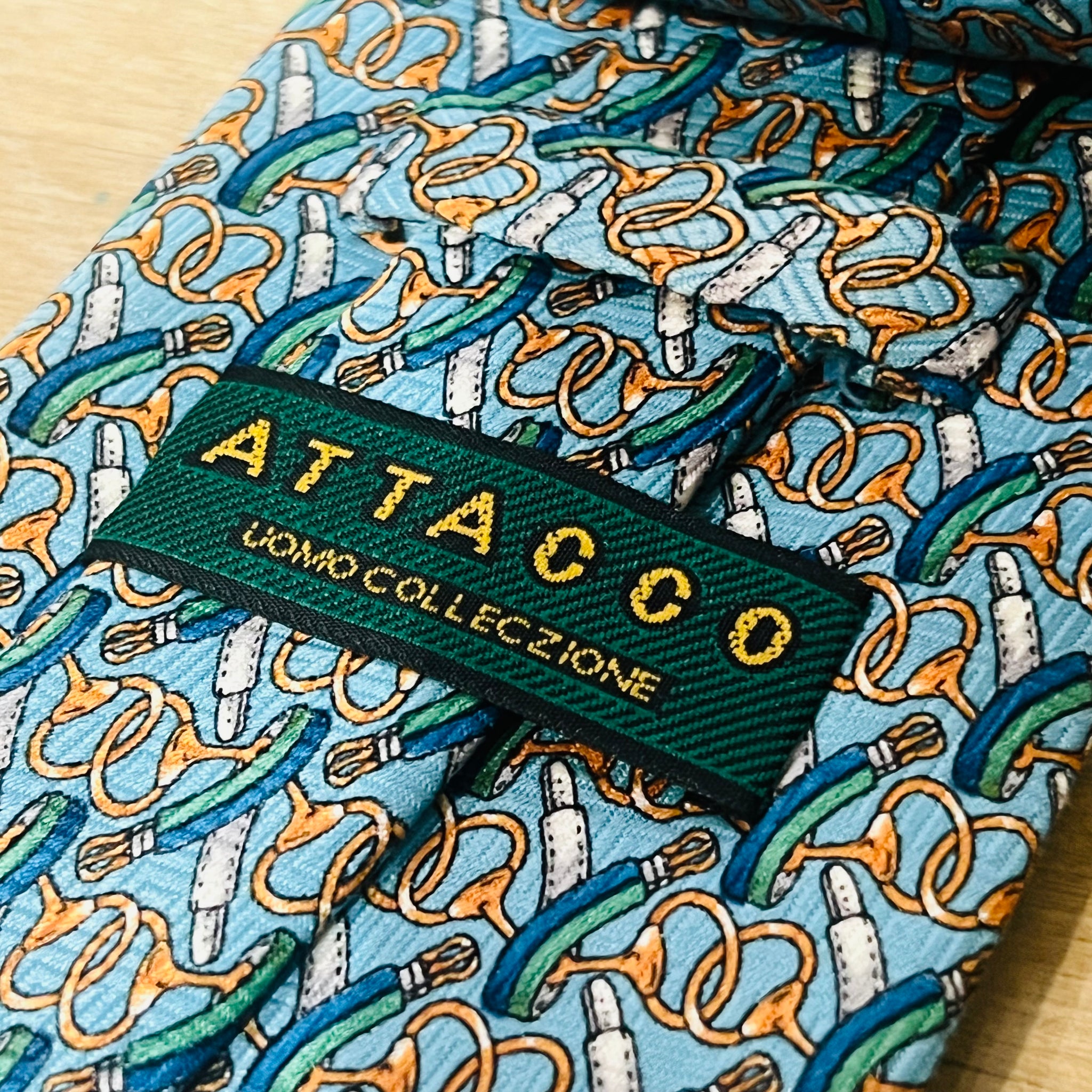 Decorative Teal  Snaffle Silk Tie