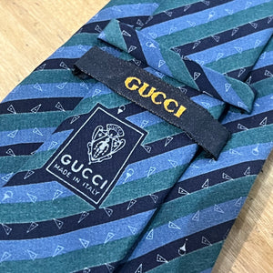 Silk Gucci Tie - Navy/Teal/Black Stripe