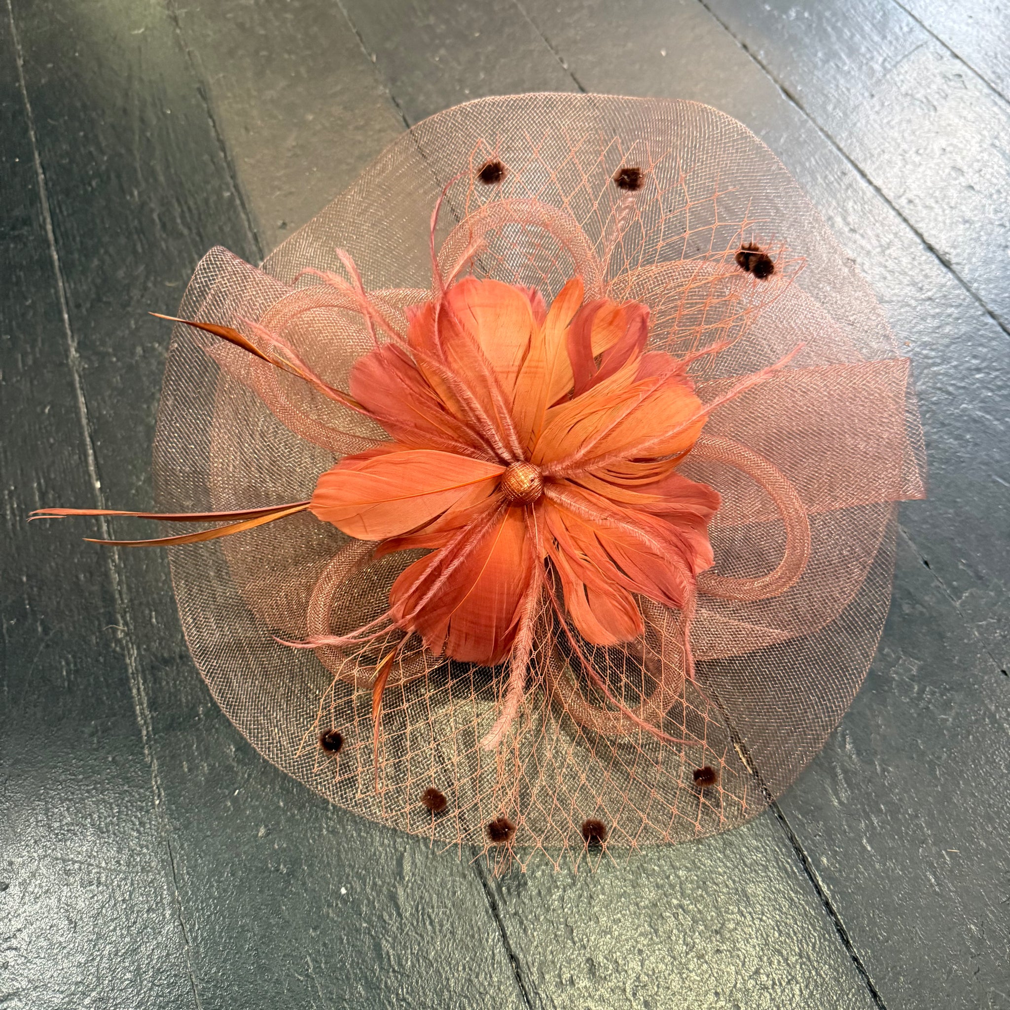 Racheal Netted Feather Flower Fascinator