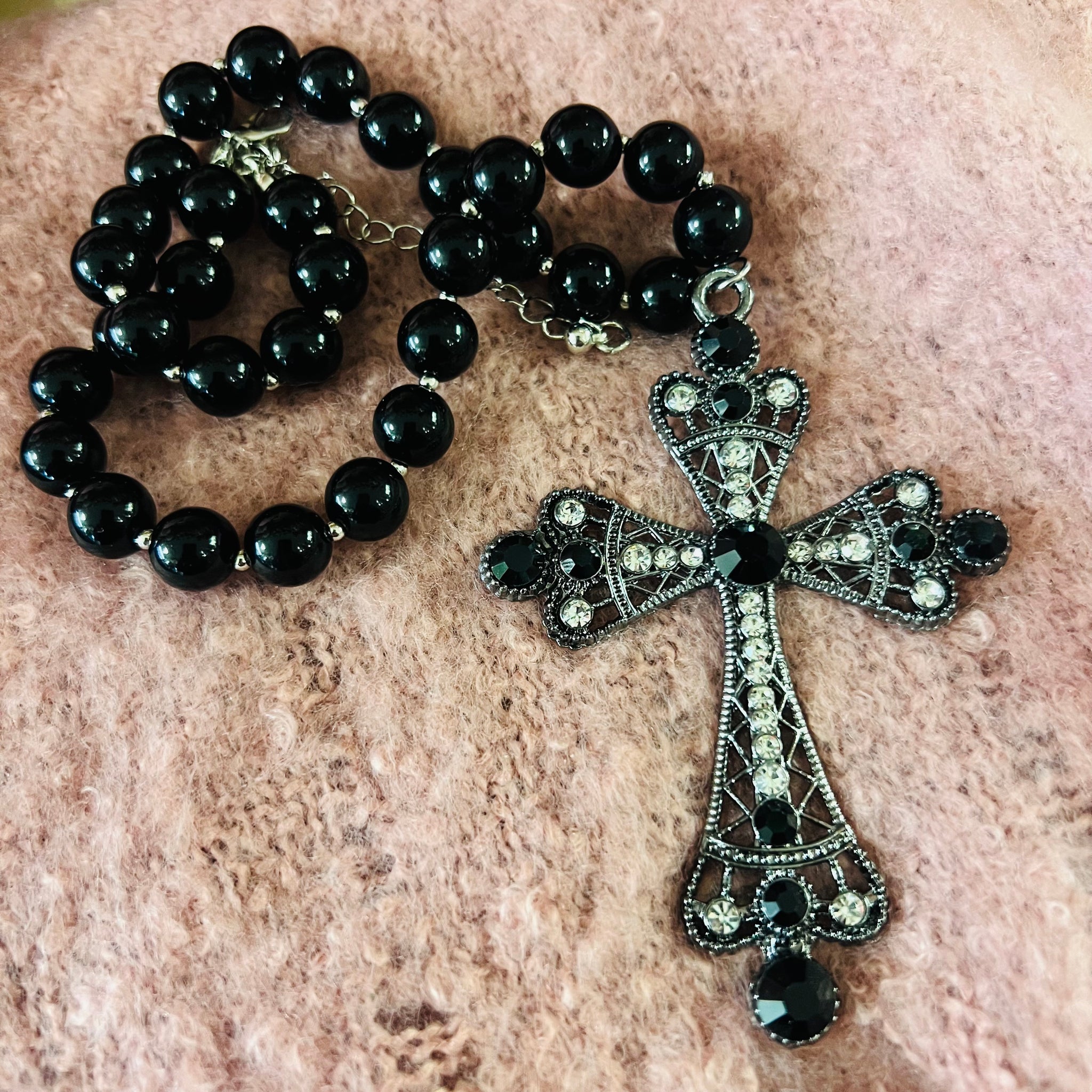 Garbra Gothic Cross on Beaded Necklace