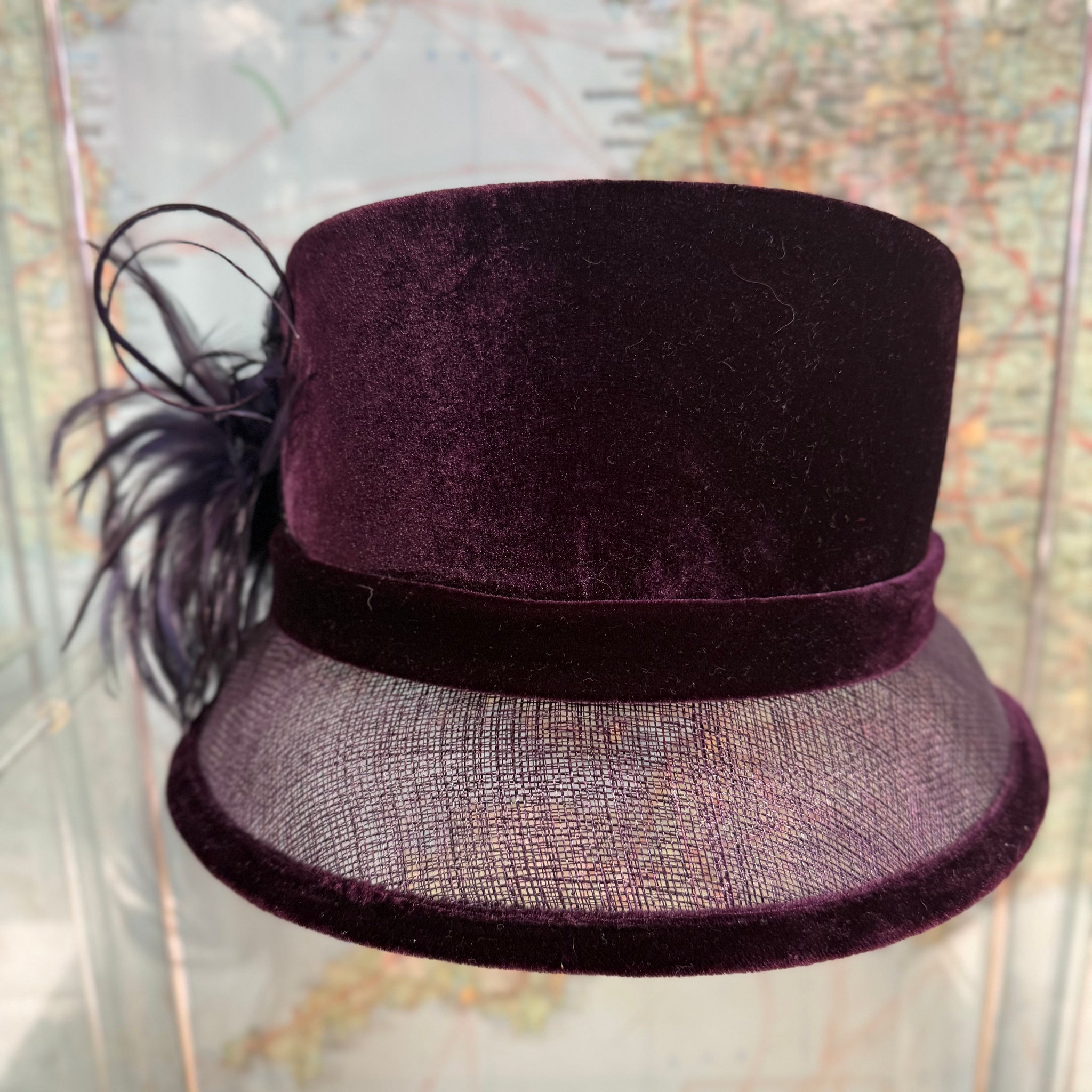 Lucinda  Purple Velvet Hat With Feathers