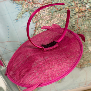 Cerise Pink Disc Fascinator On Covered Band