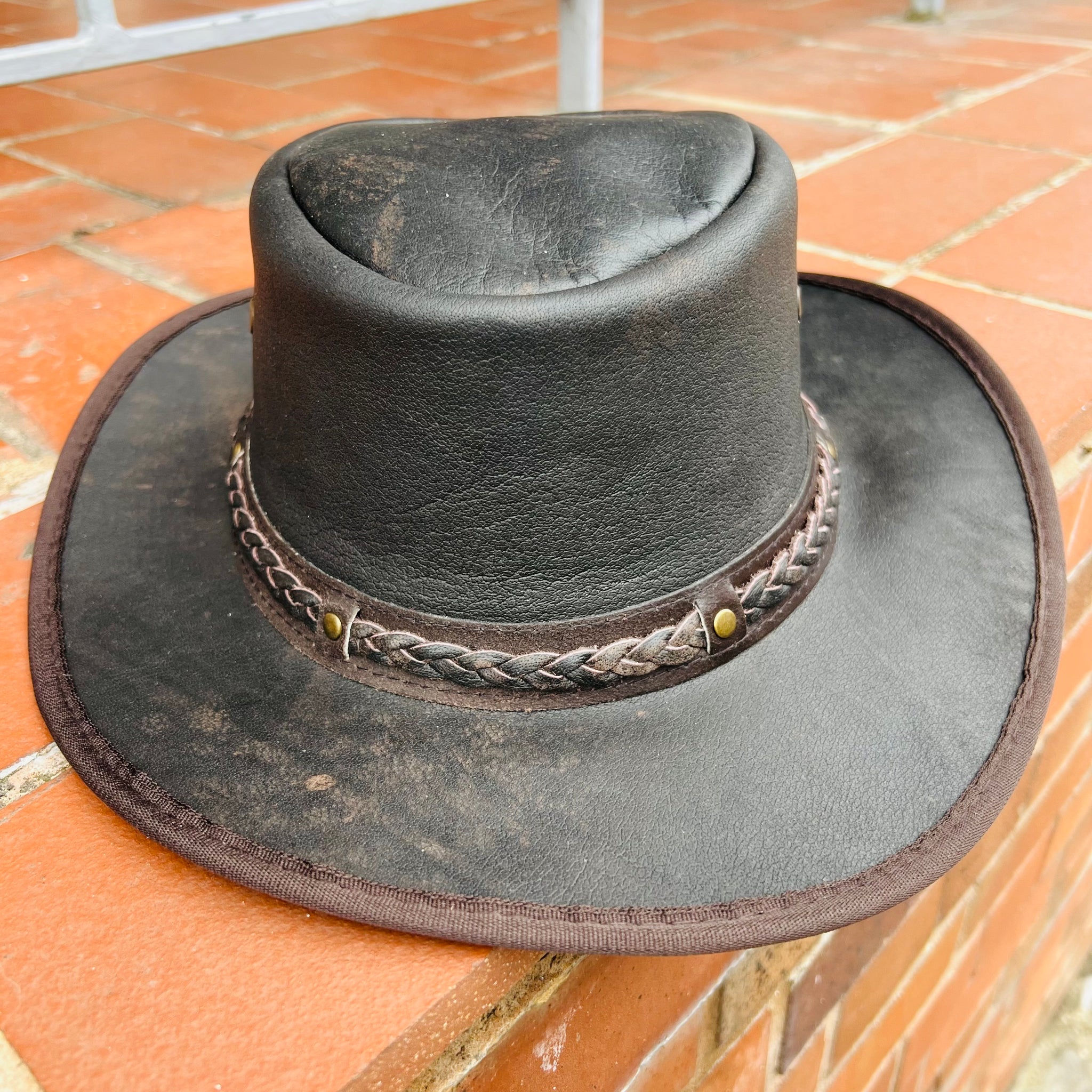 Genuine Brown Leather Cowboy Hat