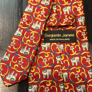 Silk Tie By Benjamin James - Elephants Red