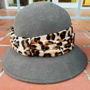 Wool Cloche Hat with Animal Print Band