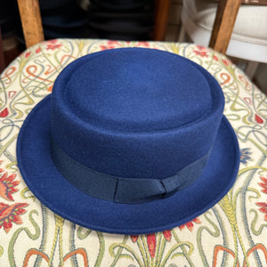 Terry Gibbs Navy Wool Pork Pie Hat
