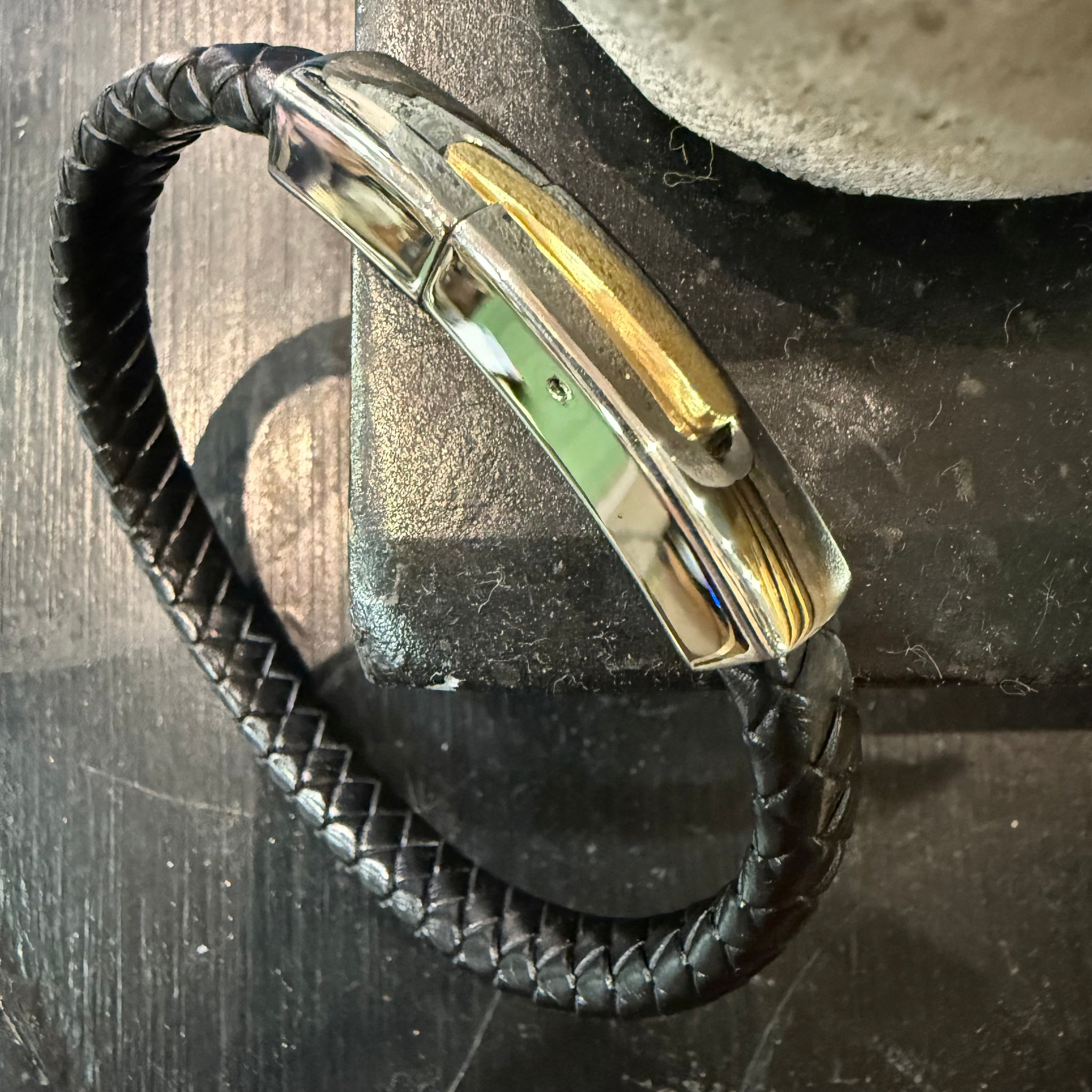 Plaited Leather Bracelet With IPG Detail