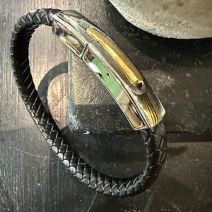 Plaited Leather Bracelet With IPG Detail