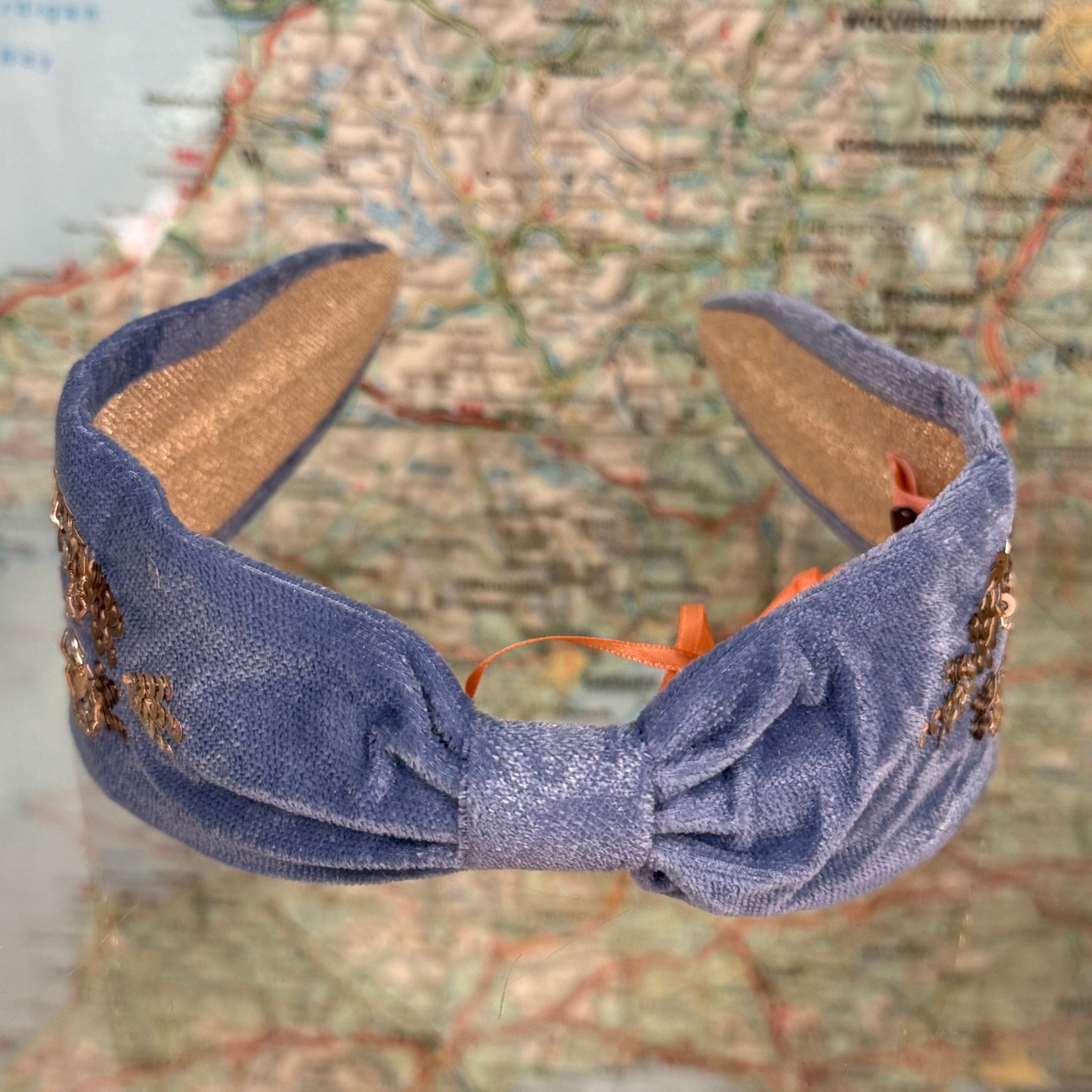 Gold Sequinned Cornflower Blue Headband