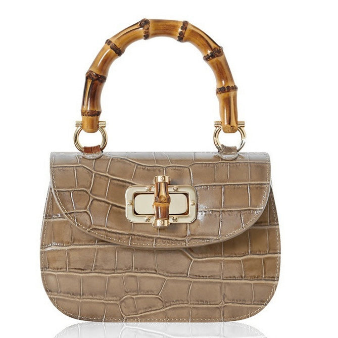 Monique Italian Leather Bamboo Grab Bag