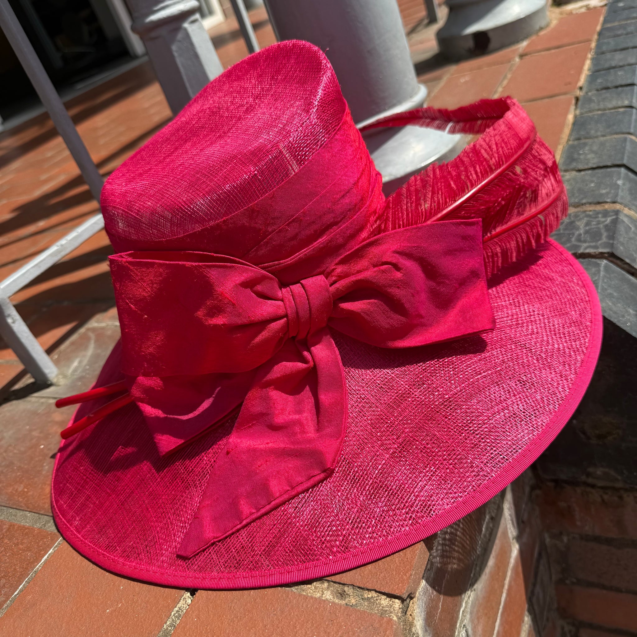 Vanessa Large Sinamay Hat With Bow and Two Ostrich Feathers