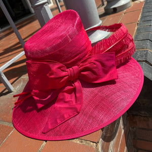 Vanessa Large Sinamay Hat With Bow and Two Ostrich Feathers