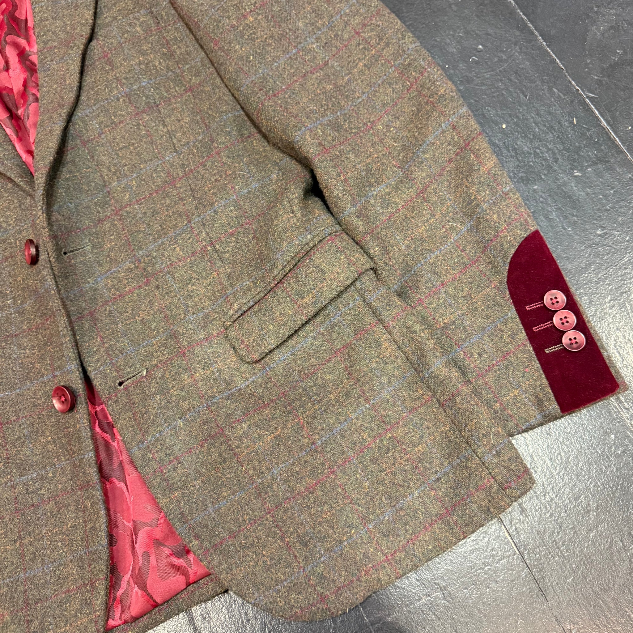 Tweed Jacket With Velvet Burgundy Details