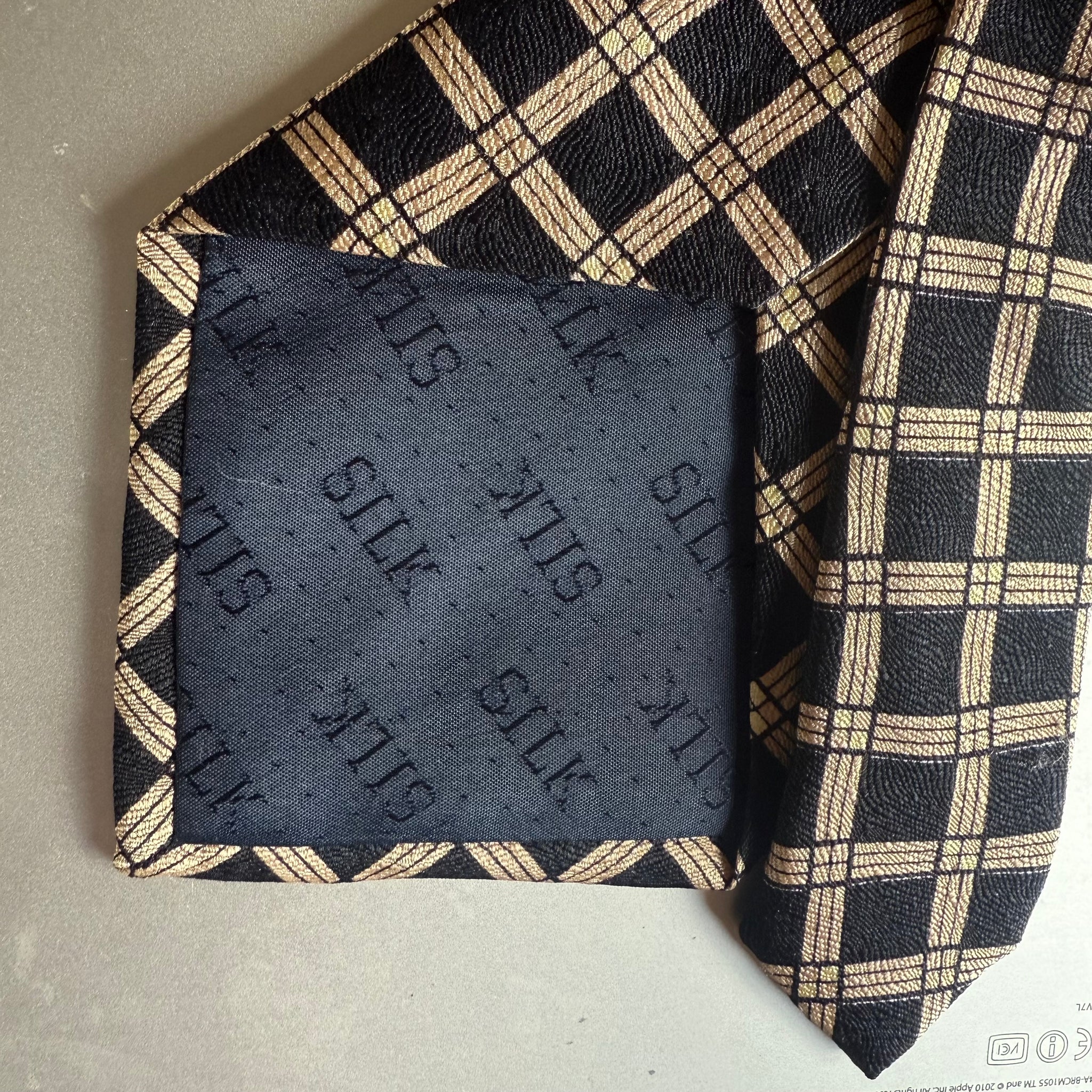 Silk Black and Gold Check Tie