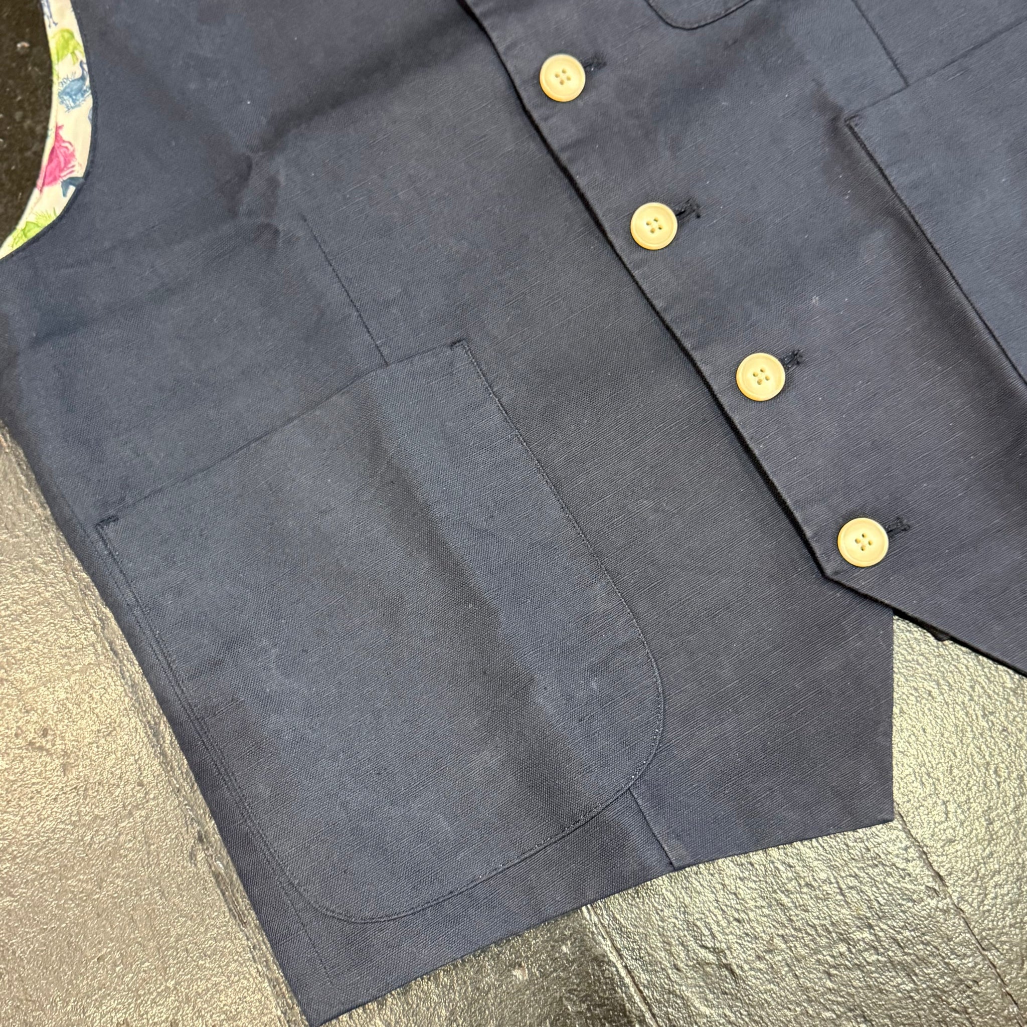 Navy Linen Waistcoat by  Spitalfields 42R