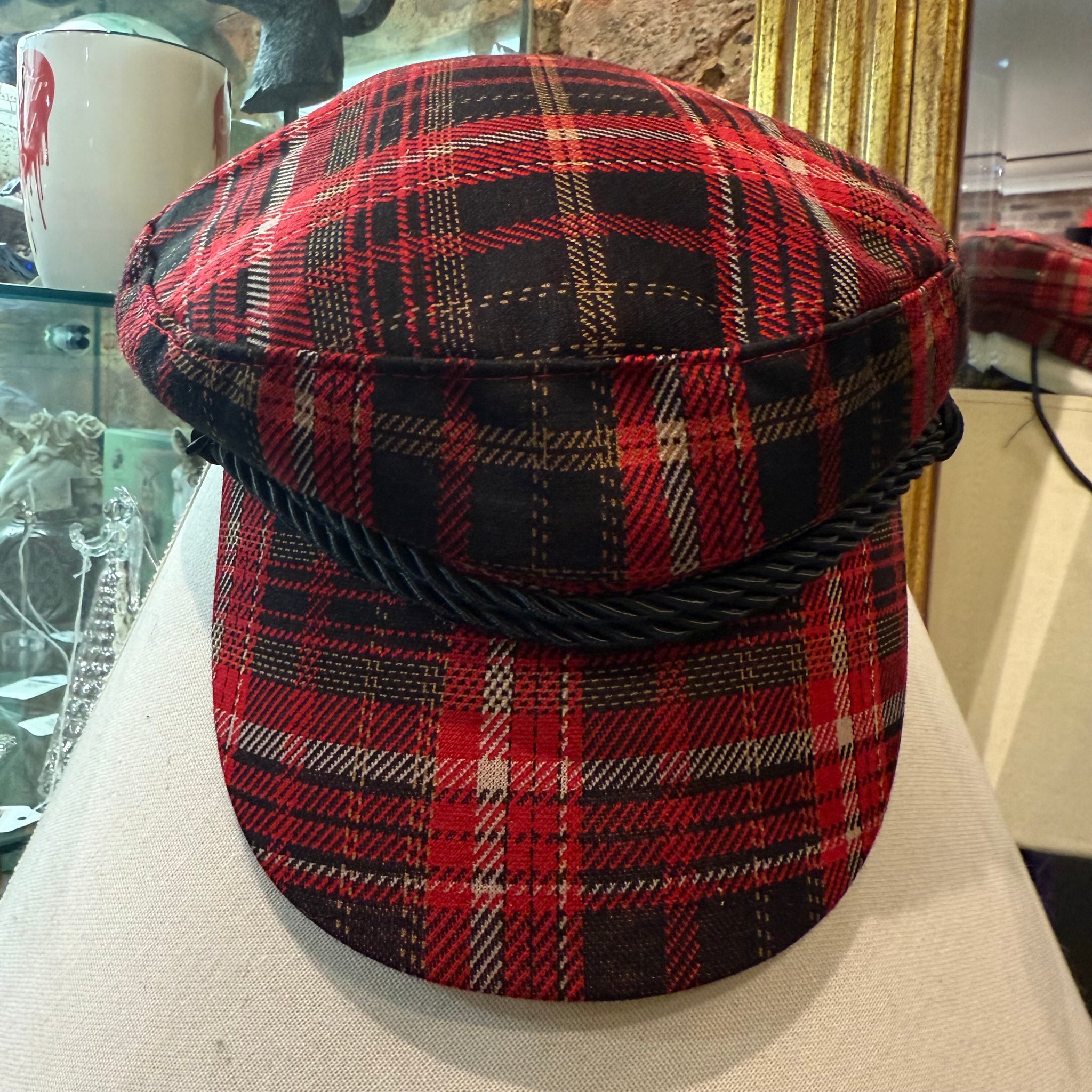 Tartan Captains Cap With Two Buttons