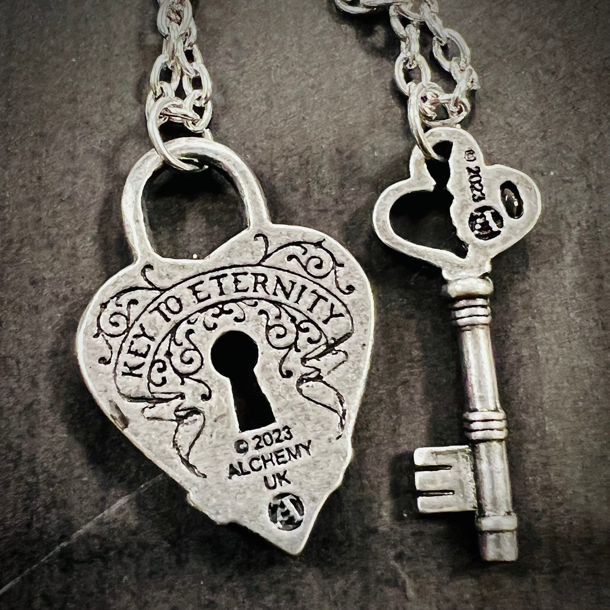 Pewter Eternity Heart Lock & Key Double Necklace