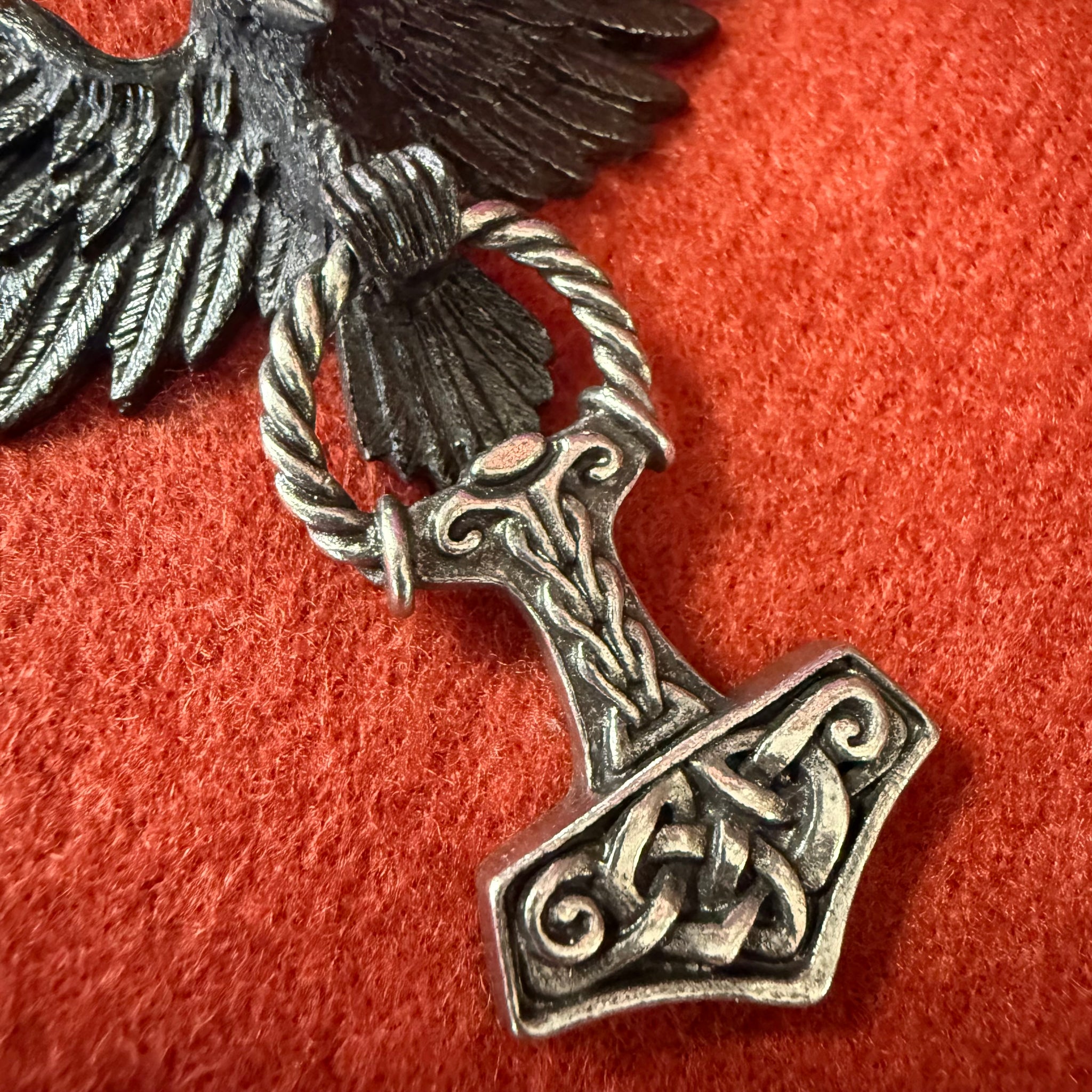 Pewter Raven and Hammer Pendant Necklace