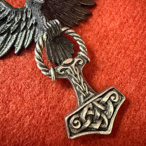 Pewter Raven and Hammer Pendant Necklace