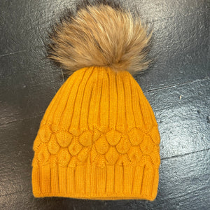 Beanie Wool Hat with  Fur Pom Pom