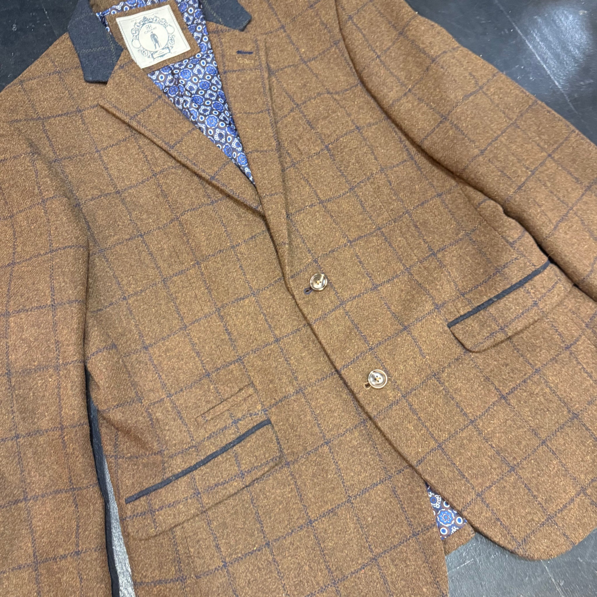 Brown windowpane Check Jacket 46R