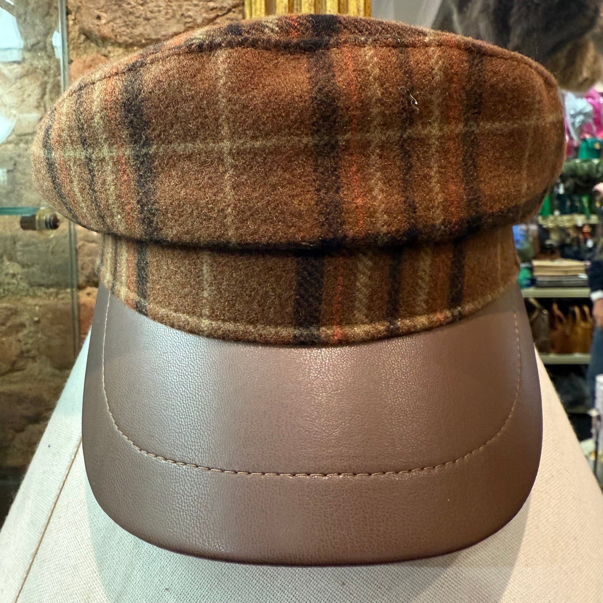 Meryll Mixed Wool Check Captains Cap