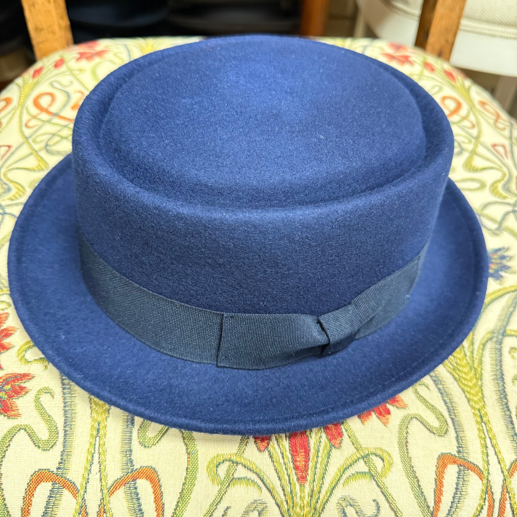 Terry Gibbs Navy Wool Pork Pie Hat