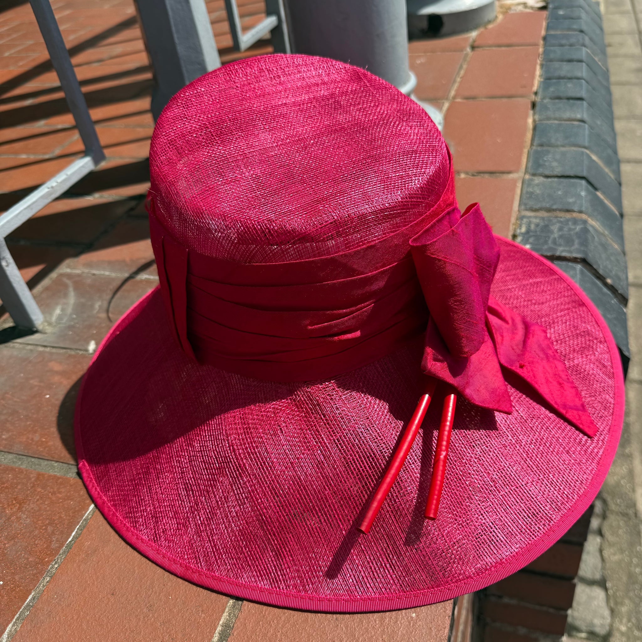 Vanessa Large Sinamay Hat With Bow and Two Ostrich Feathers
