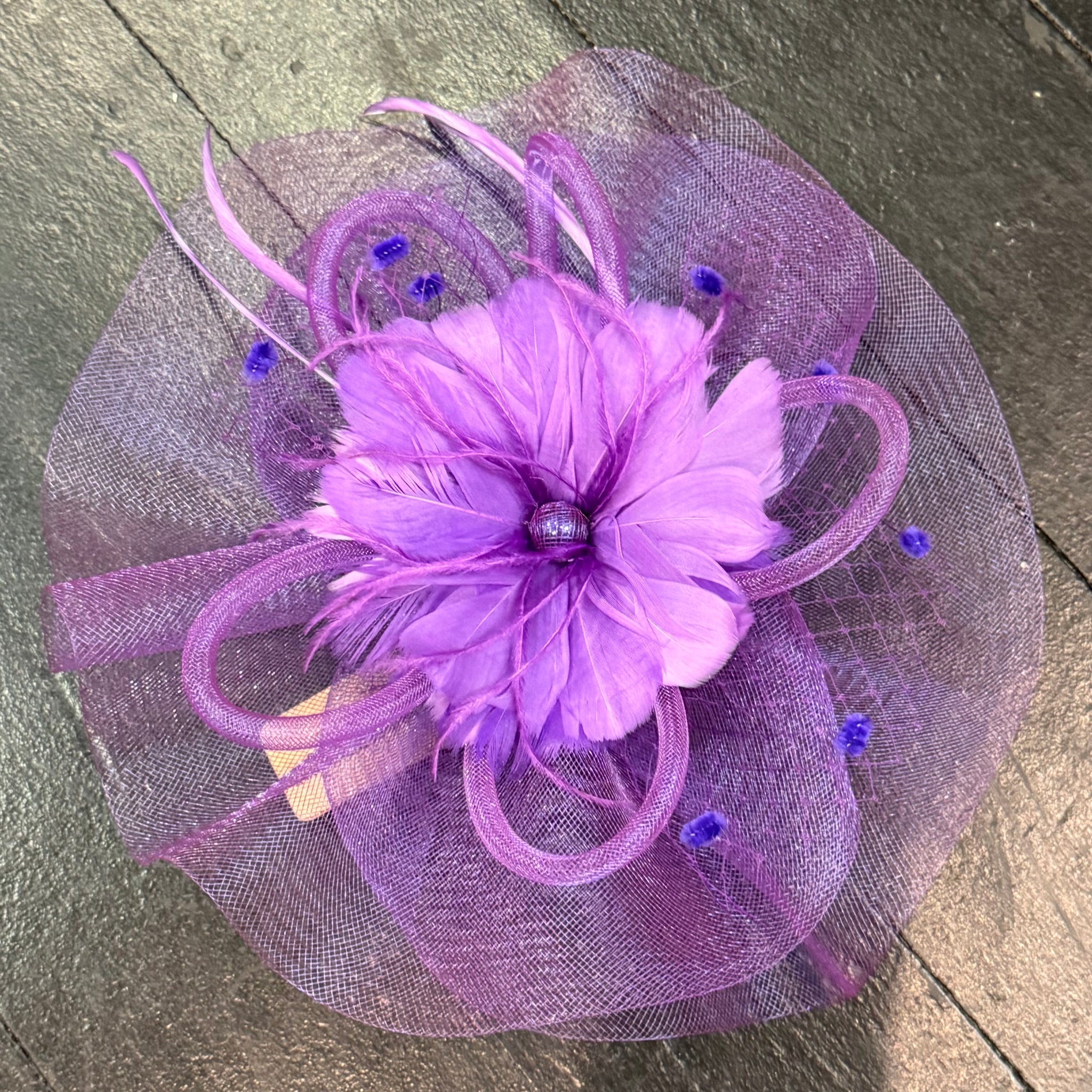 Racheal Netted Feather Flower Fascinator