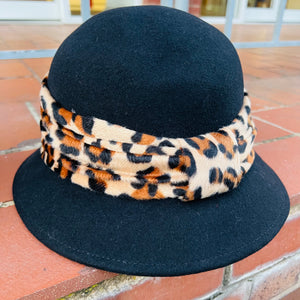 Wool Cloche Hat with Animal Print Band