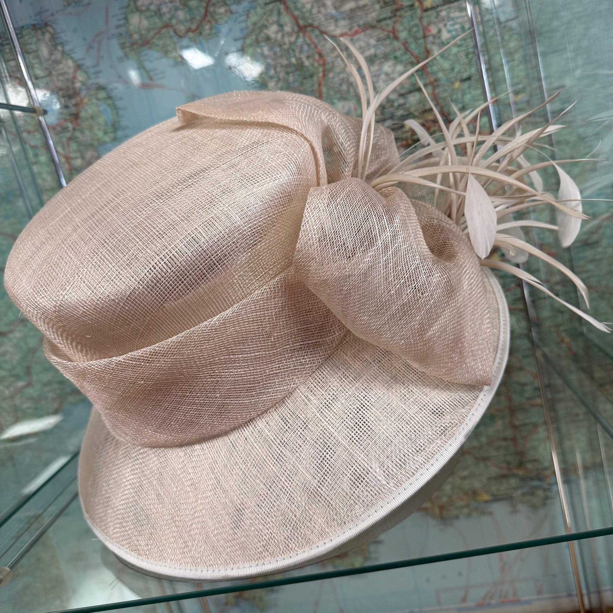 Cream Sinemay Occasion Hat With Feathers
