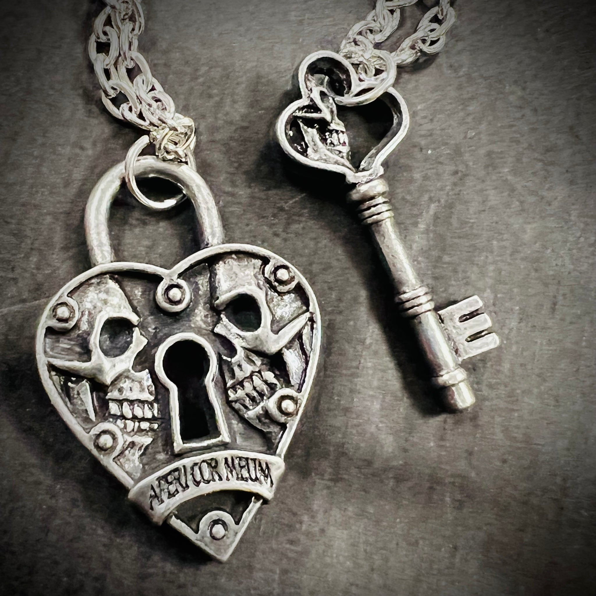 Pewter Eternity Heart Lock & Key Double Necklace