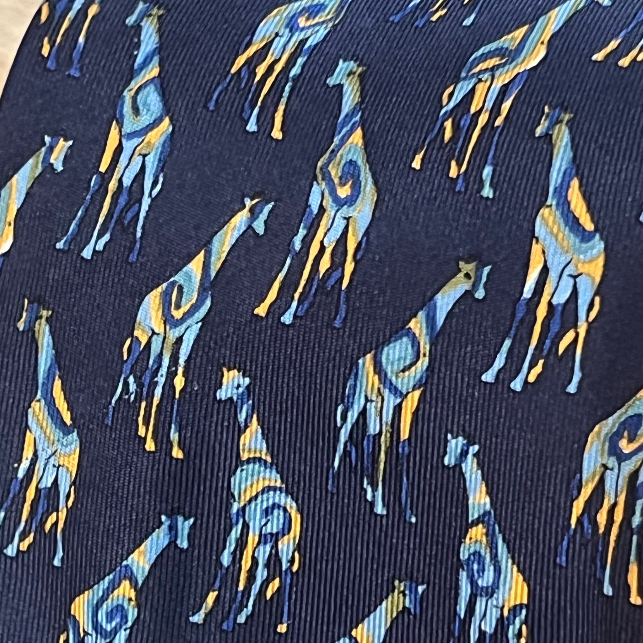 Silk Tie - Navy Giraffe Design