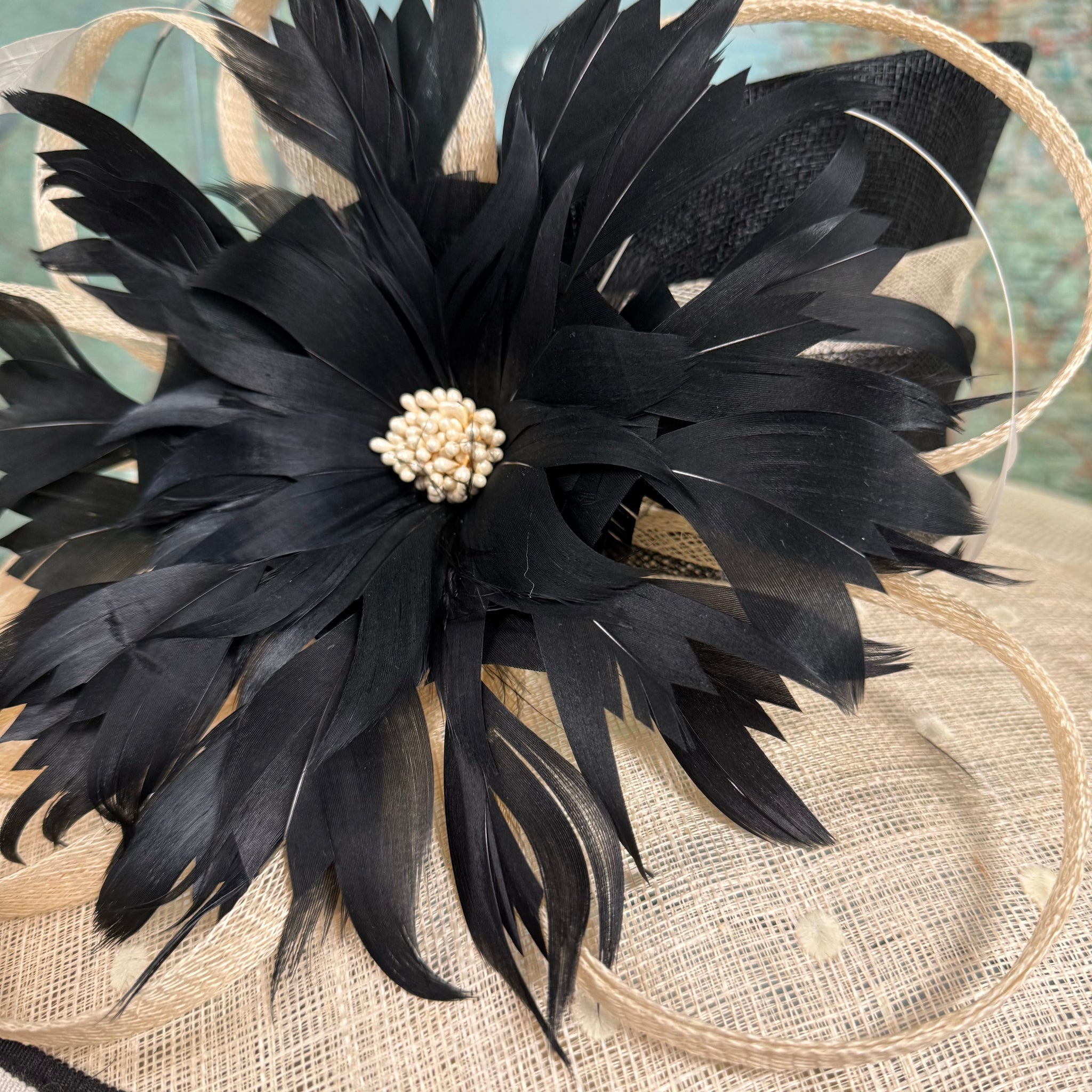 Lucy Large Cream and Black Sinamay Hat