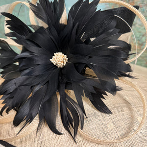 Lucy Large Cream and Black Sinamay Hat