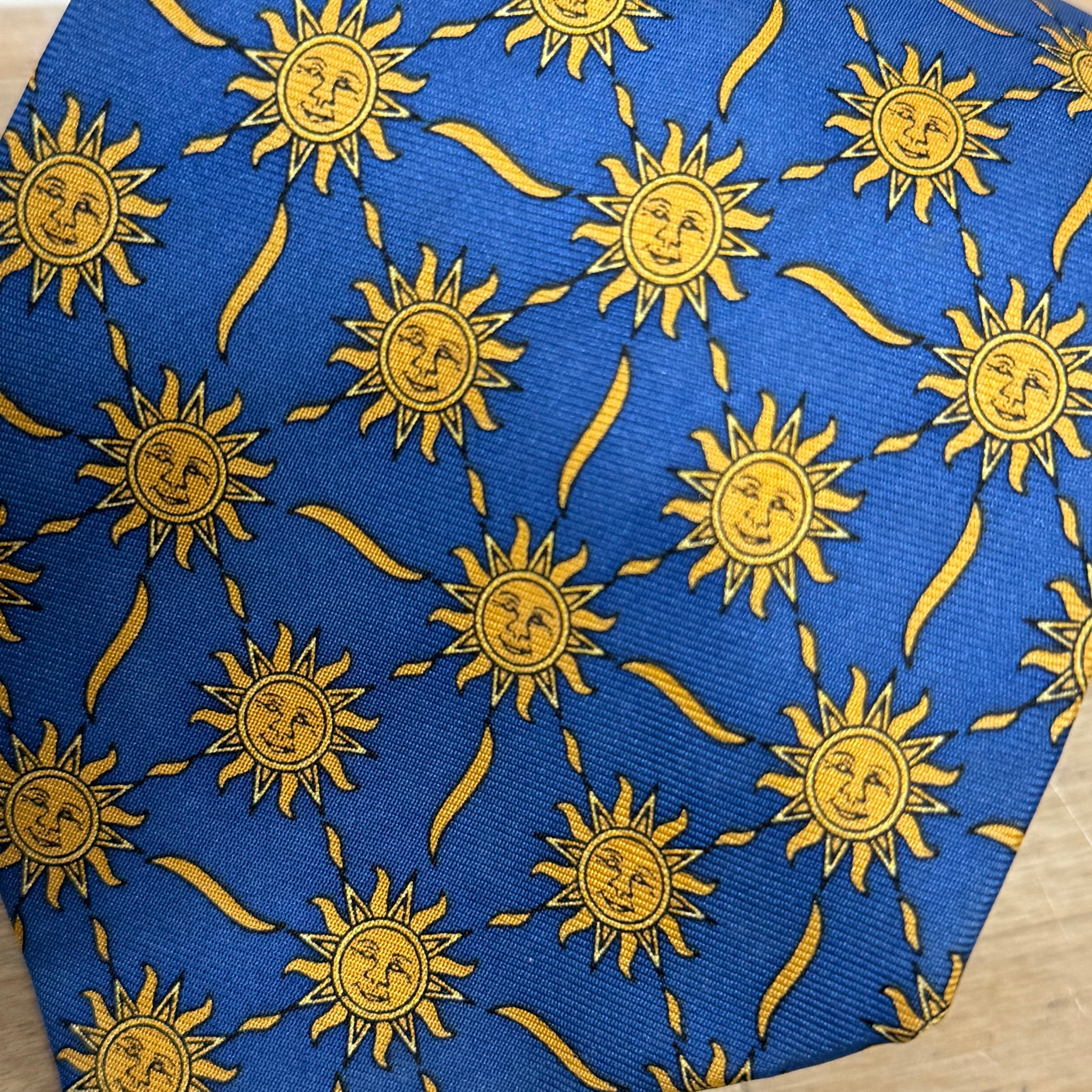 Navy Silk Tie with Gold Moon Faces by Cabouchon