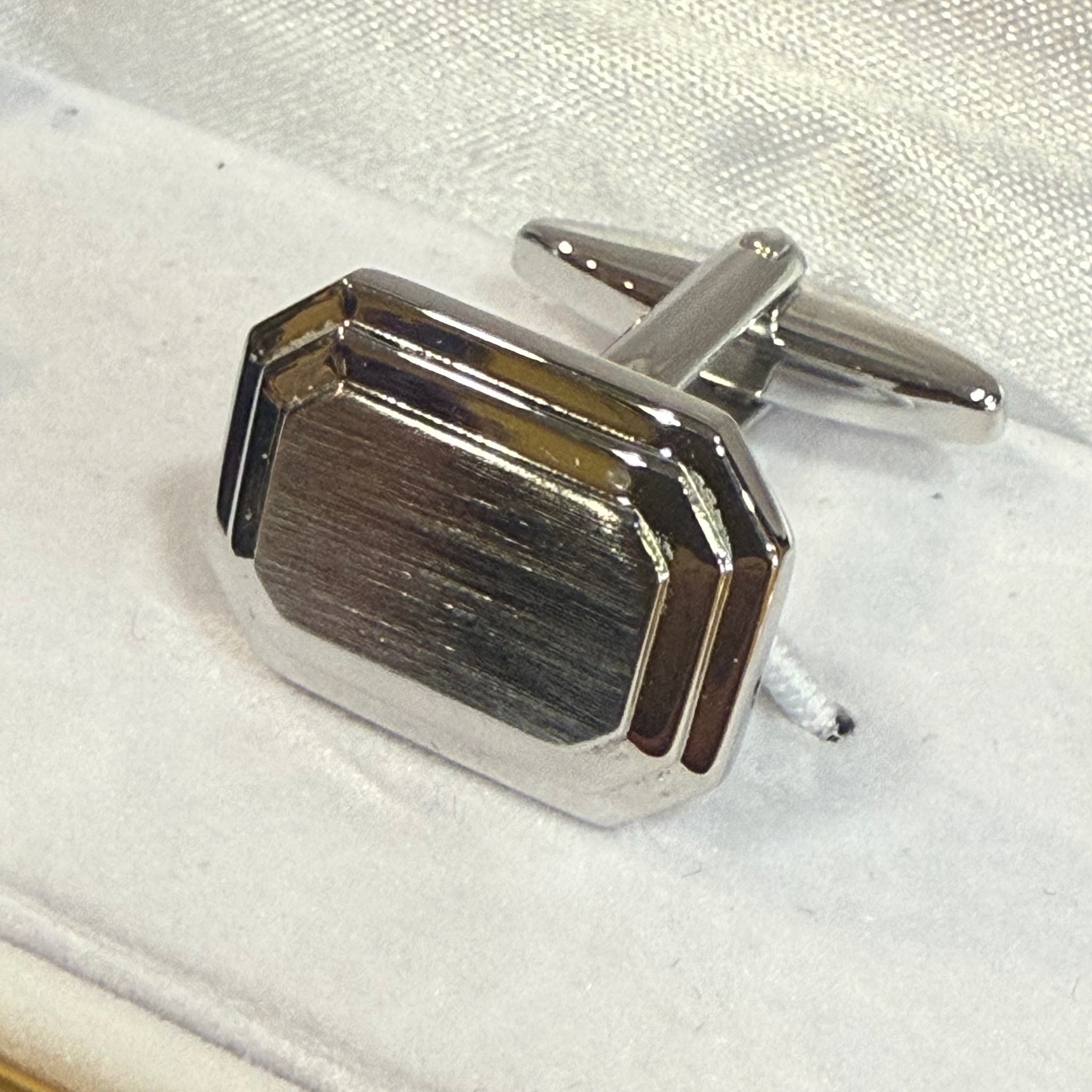 Art Deco Brushed Rhodium Cushion Cufflinks