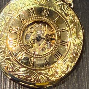 Gold Patterned Half Hunter Pocket Watch on Chain