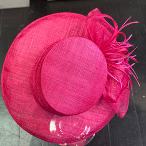 Sinamay Fuchsia Hat With Bow & Feathers