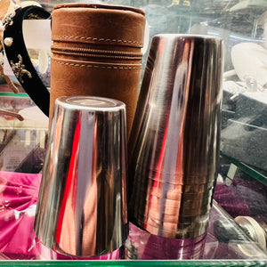 Set of 10 Cups in Cylindrical Leather Case
