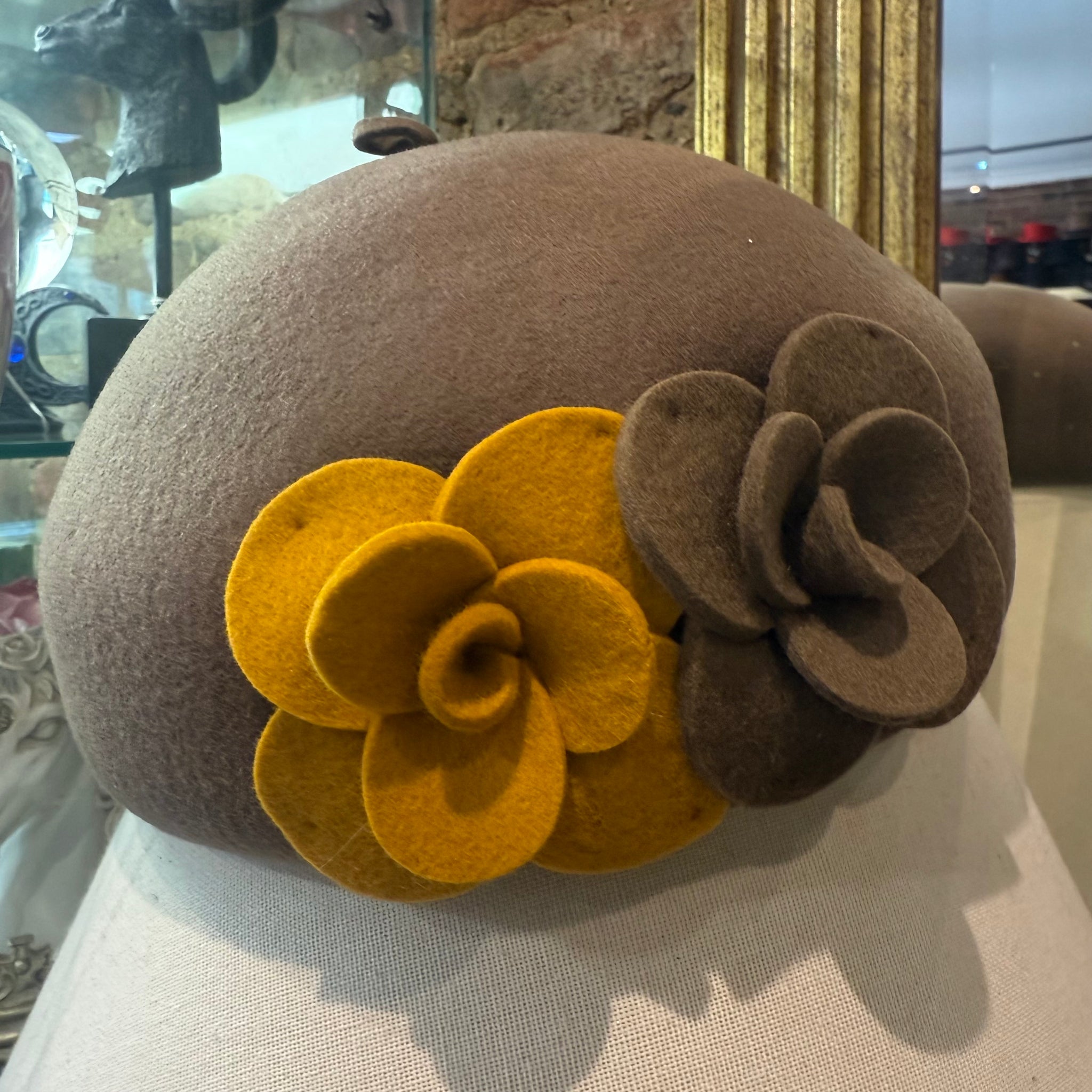 Wool Felt Flower Beret  Cloche Hat